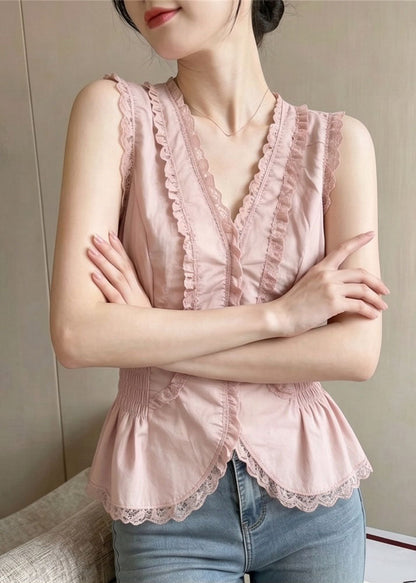 Women's V Neck Patchwork Lace Top Summer Style 3