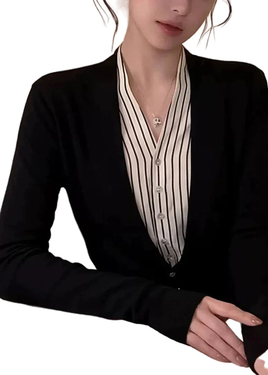 Women's V Neck Patchwork Two-Piece Style Shirt 0