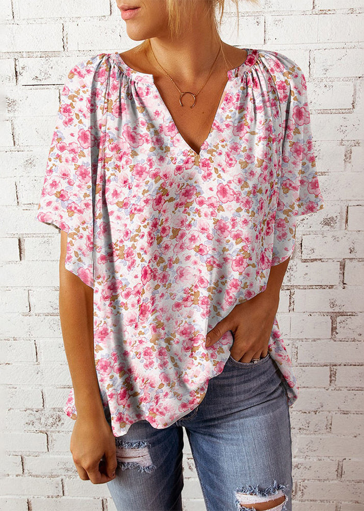 Women's V Neck Printed Top Summer Style 0