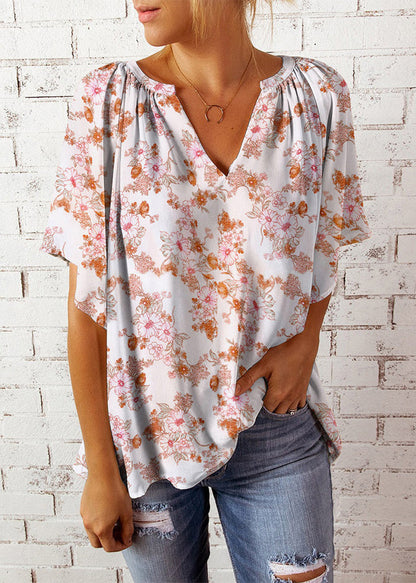 Women's V Neck Printed Top Summer Style 2