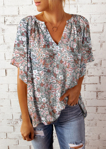 Women's V Neck Printed Top Summer Style 3