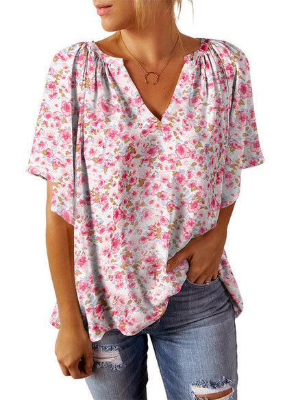 Women's V Neck Printed Top Summer Style 4