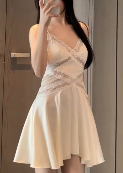 Women's V Neck Slip Dress Patchwork Lace Tulle Style 3