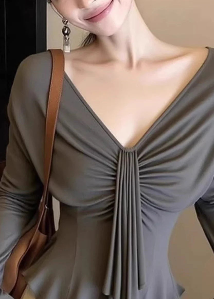 Women's V Neck Top Cinched Waist 1