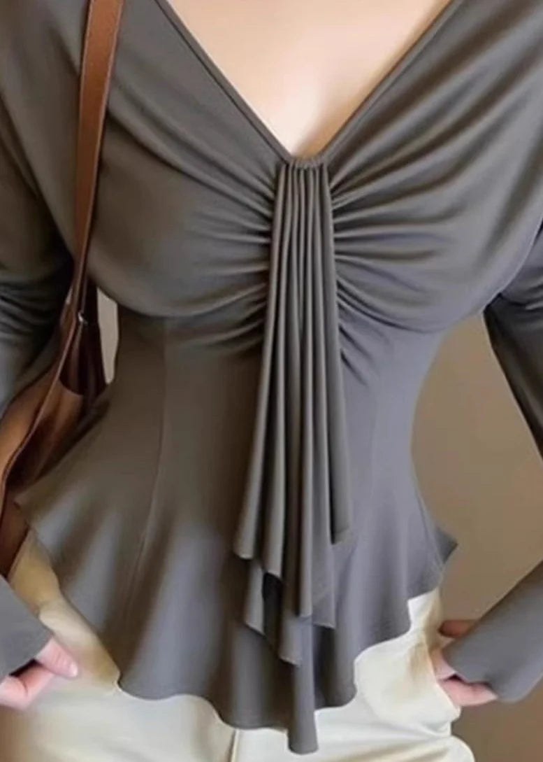 Women's V Neck Top Cinched Waist 3