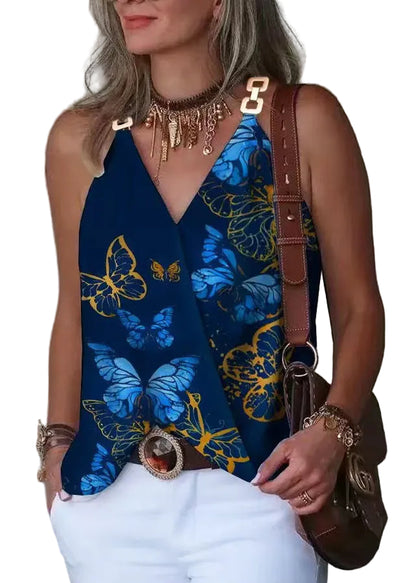 Women's V Neck Top with Metal Buckle Detail 0