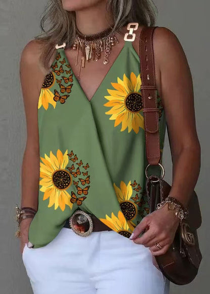 Women's V Neck Top with Metal Buckle Detail 3