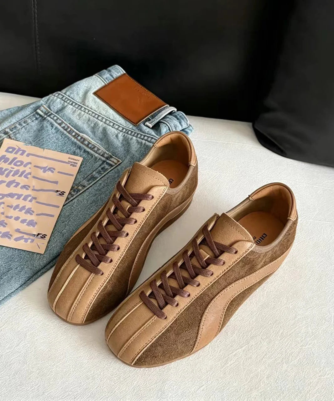 Women's Vintage Lace-Up Flats with Unique Splicing Design 1