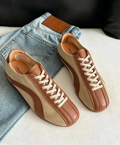 Women's Vintage Lace-Up Flats with Unique Splicing Design 2