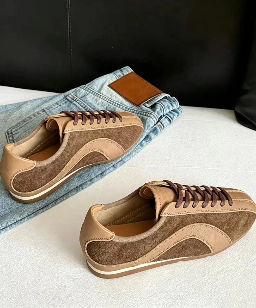 Women's Vintage Lace-Up Flats with Unique Splicing Design 3