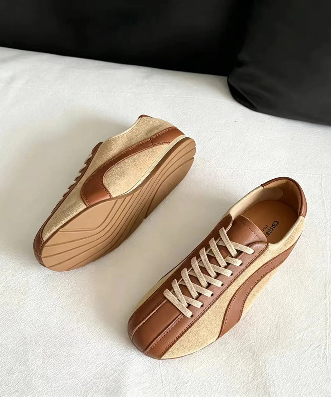 Women's Vintage Lace-Up Flats with Unique Splicing Design 4