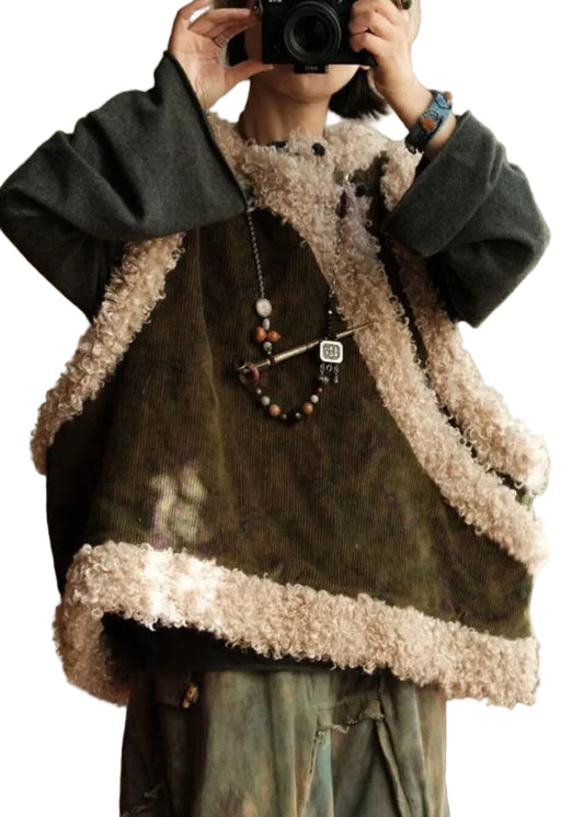 Women's Vintage Patchwork Corduroy Vest Filled Style 0