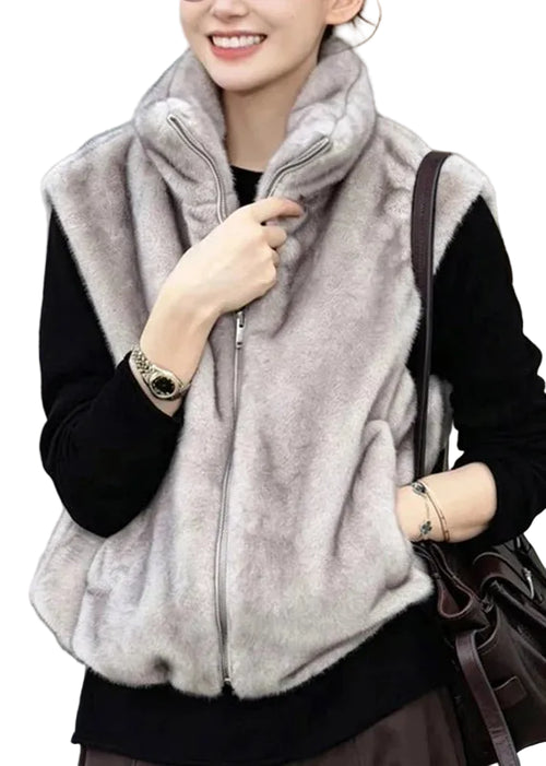 Women's Waistcoat Stand Collar Zippered Sleeveless 0
