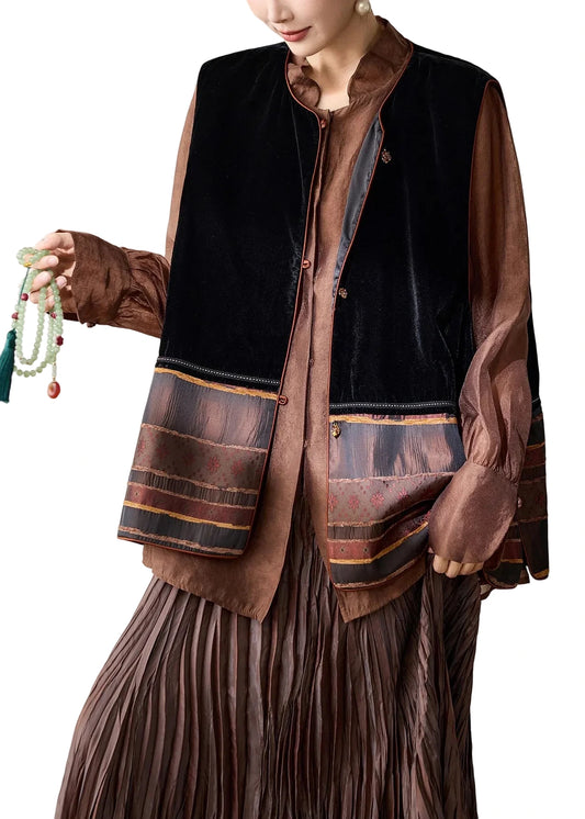 Women's Waistcoat Vintage Sleeveless Patchwork O-Neck Style 0