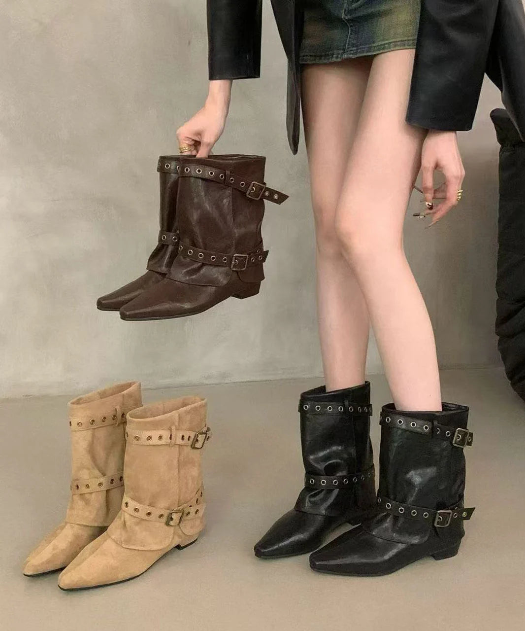 Women's Wedge Boots Pointed Toe Boho Style 4