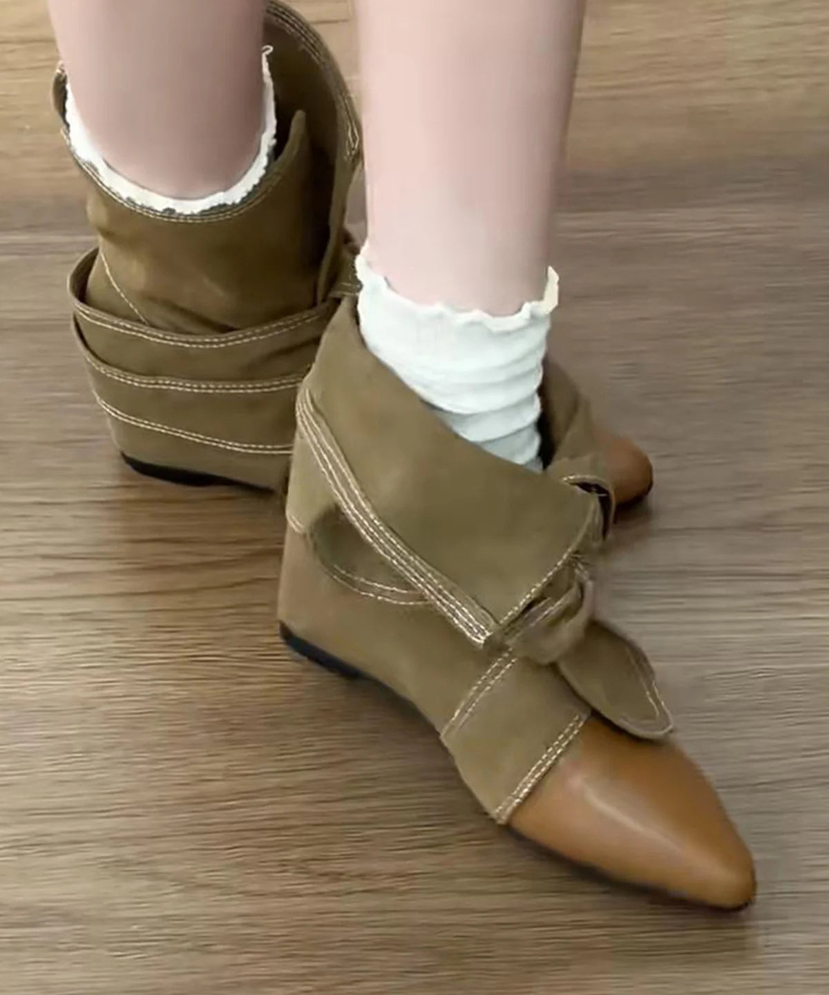 Women's Wedge Boots Pointed Toe Spliced Design 3