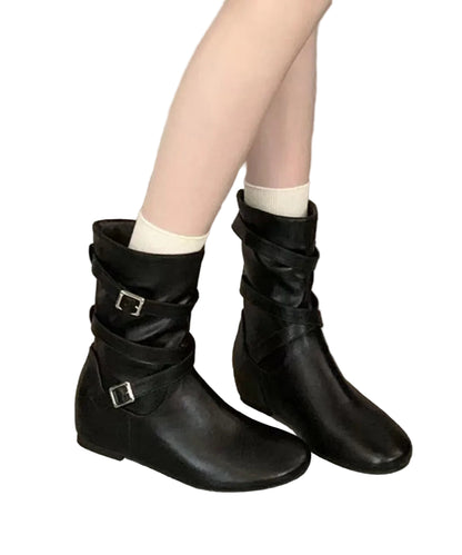Women's Wedge Boots Slouch Style with Buckle Strap 0