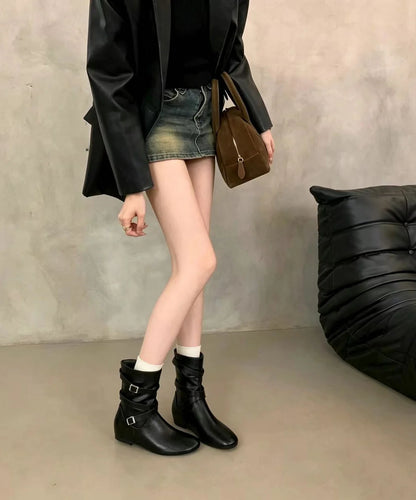 Women's Wedge Boots Slouch Style with Buckle Strap 1