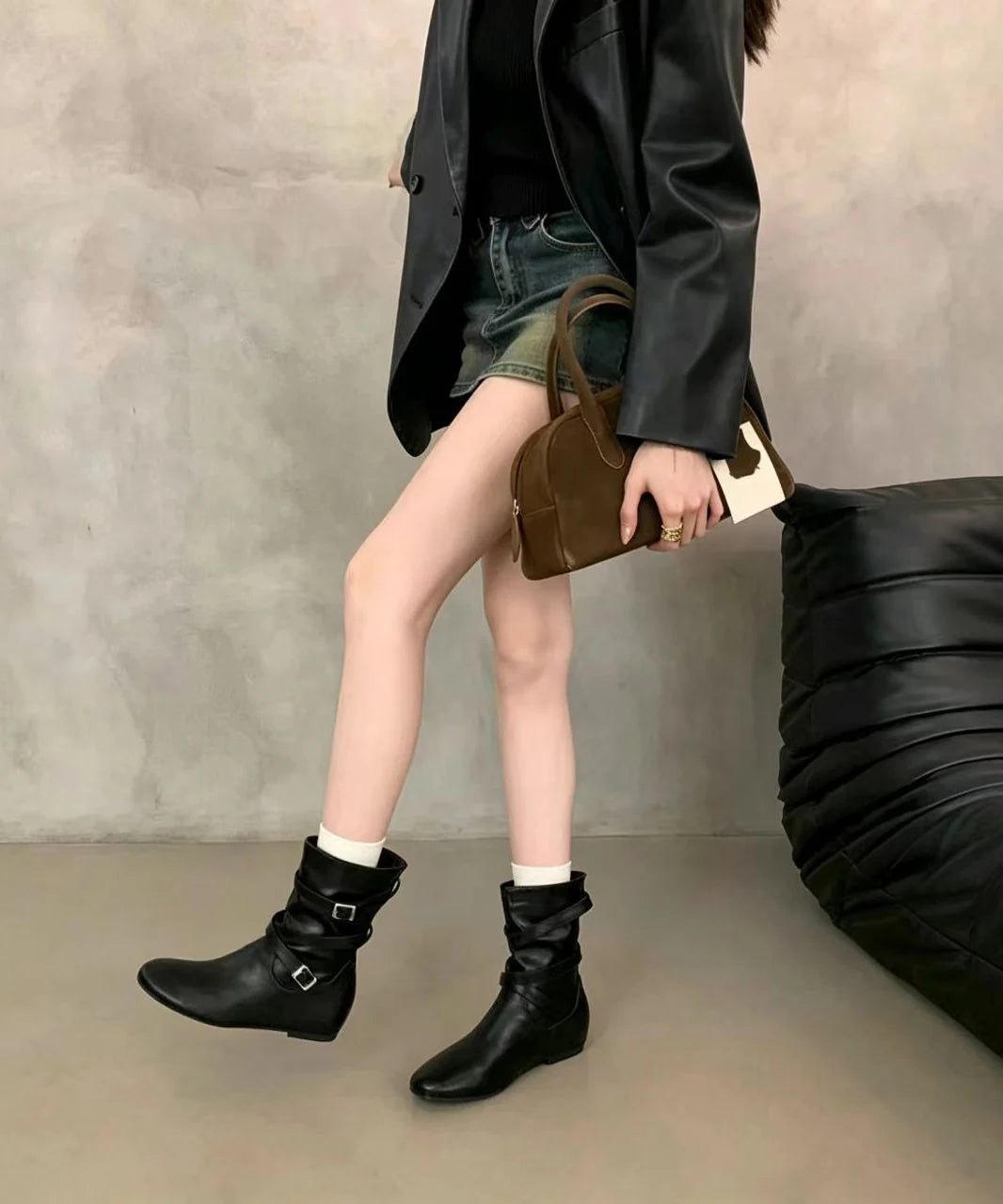 Women's Wedge Boots Slouch Style with Buckle Strap 2