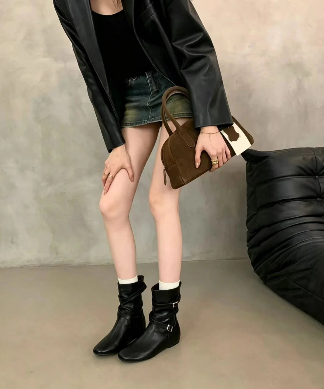 Women's Wedge Boots Slouch Style with Buckle Strap 4