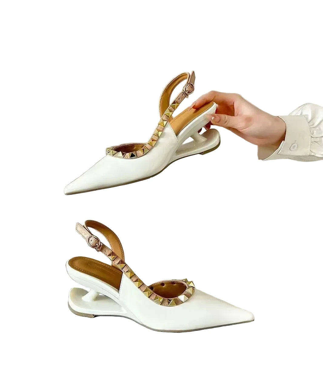 Women's Wedge Heel Shoes Pointed Toe Rivet Detail 0