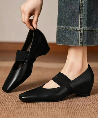 Women's Wedge Pumps Square Toe Cross Strap 3