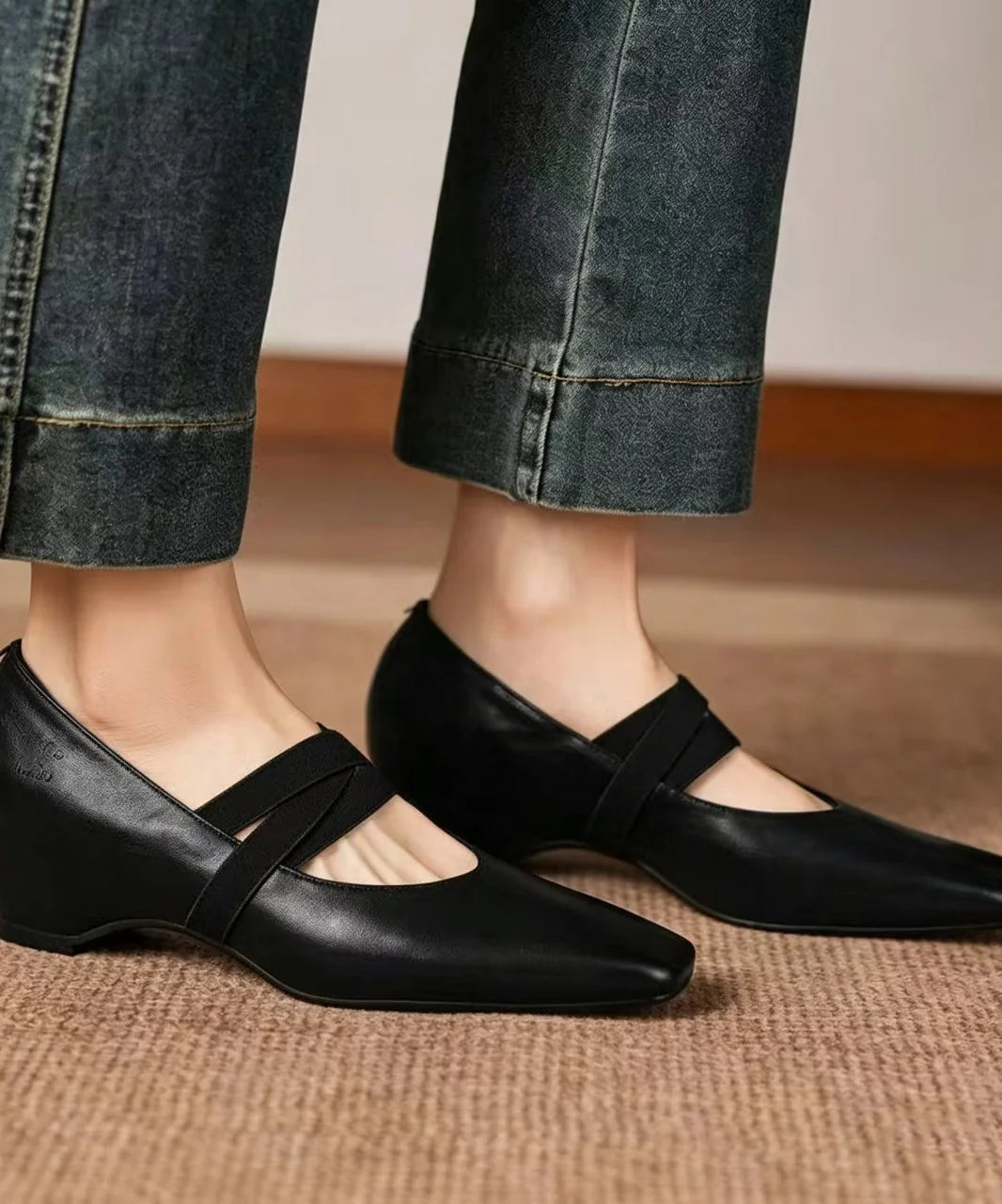 Women's Wedge Pumps Square Toe Cross Strap 4