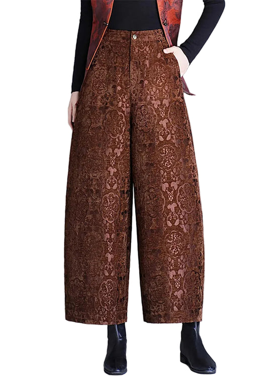 Women's Wide Leg Crop Pants High Waist Draped Style 0