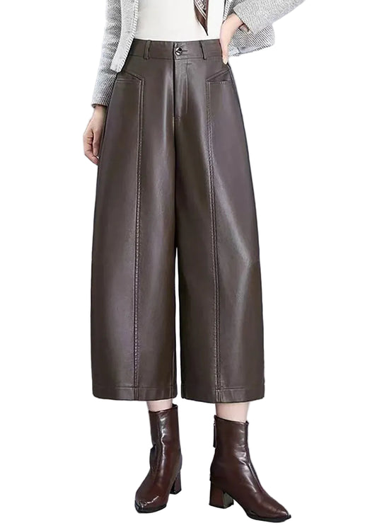 Women's Wide Leg Crop Pants High Waist with Pockets 0