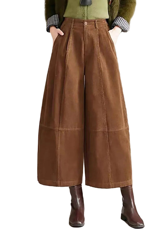 Women's Wide Leg Crop Pants Vintage Style High Waist 0
