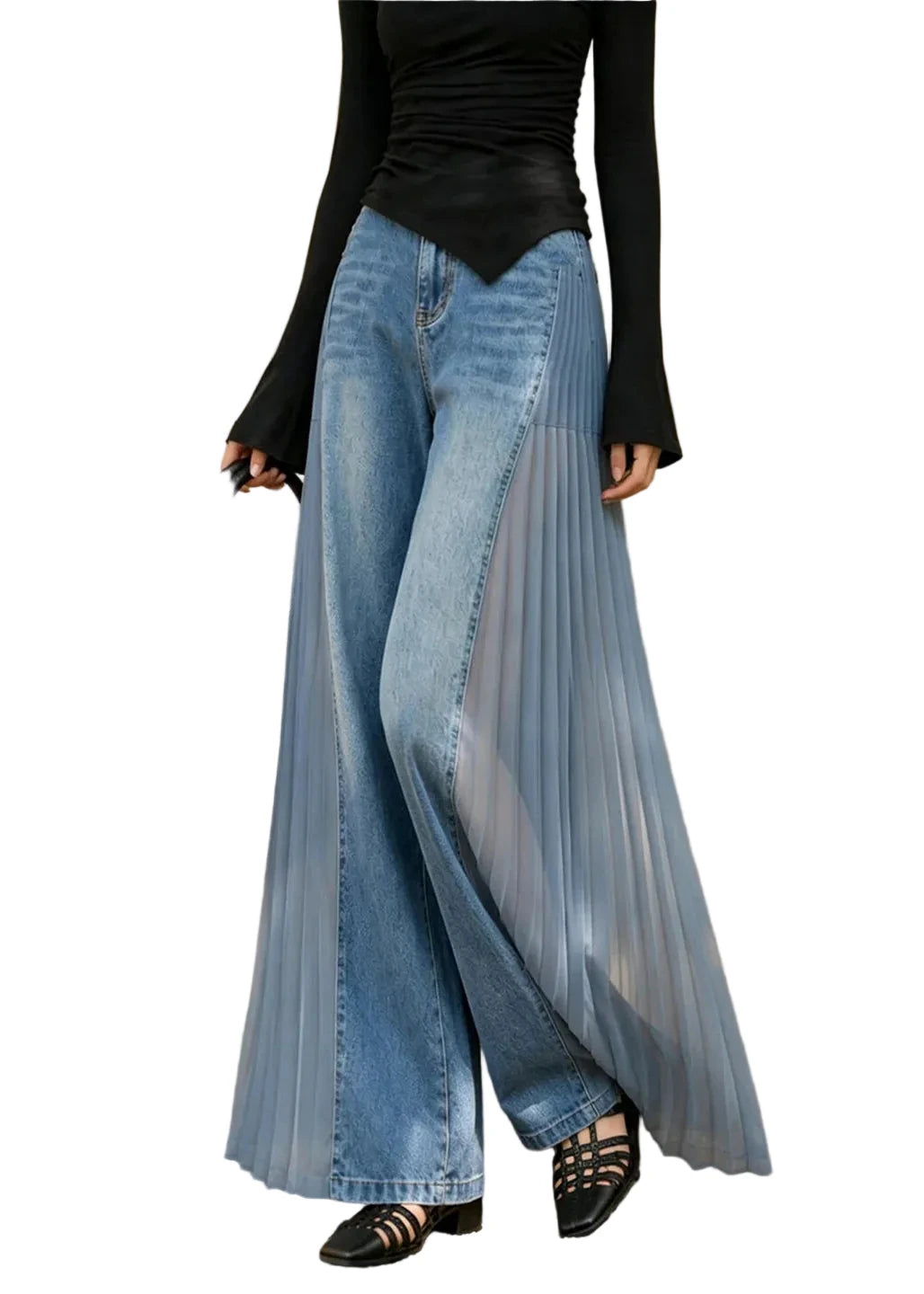 Women's Wide Leg Jeans High Waist Patchwork Design 0