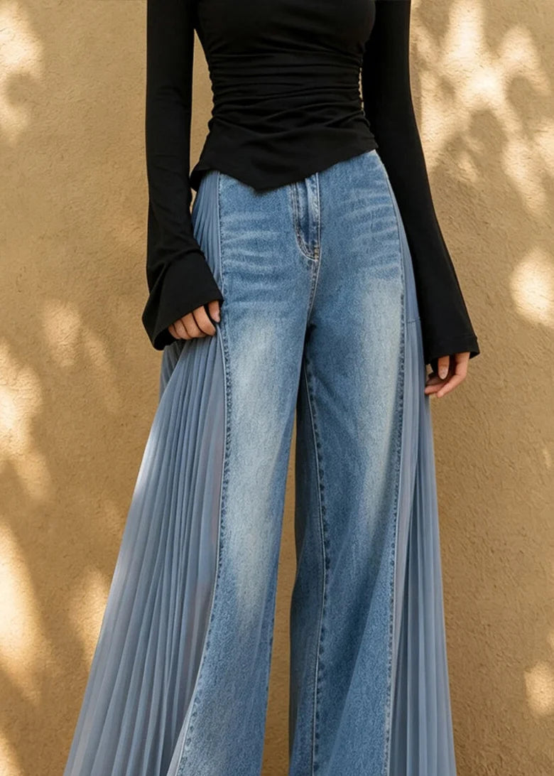 Women's Wide Leg Jeans High Waist Patchwork Design 3