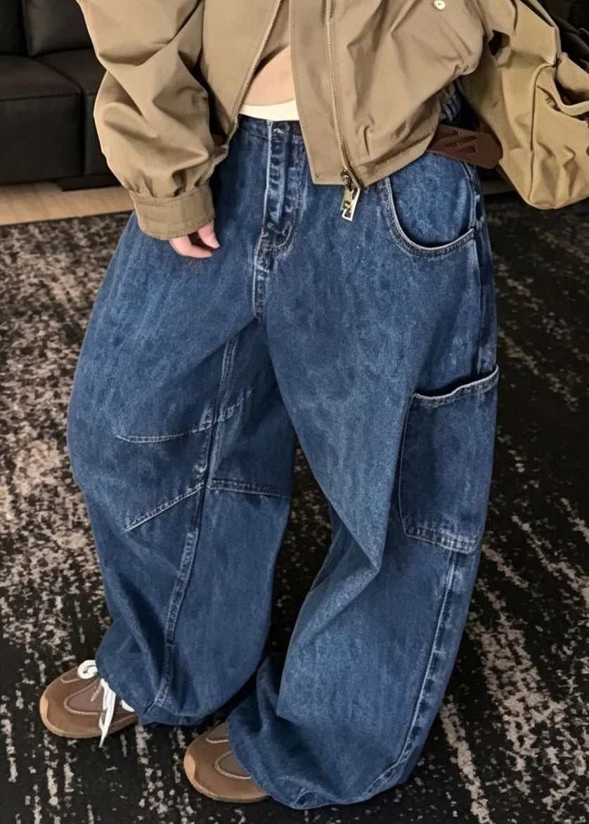 Women's Wide Leg Jeans High Waist Patchwork Style 0