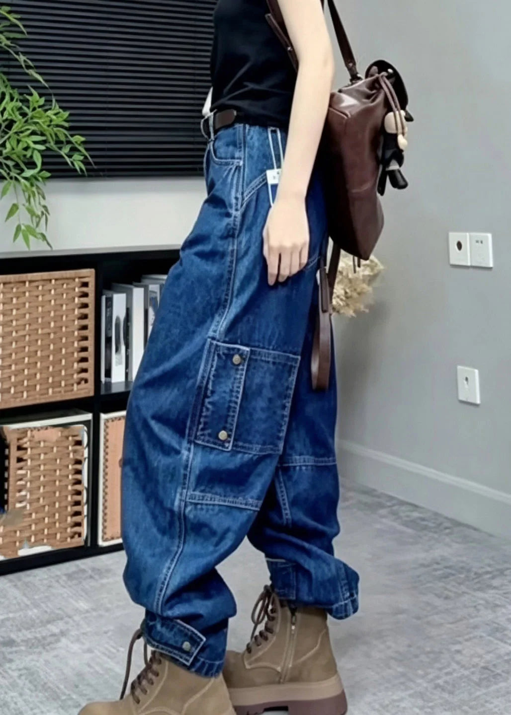 Women's Wide Leg Jeans High Waist Patchwork Style 2