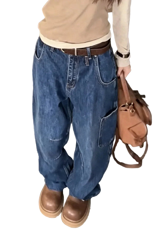 Women's Wide Leg Jeans High Waist Patchwork Style 3