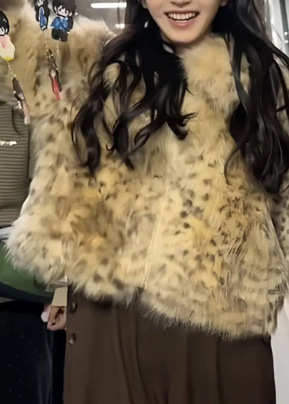 Women's Winter Coat Leopard Print Button Front 0