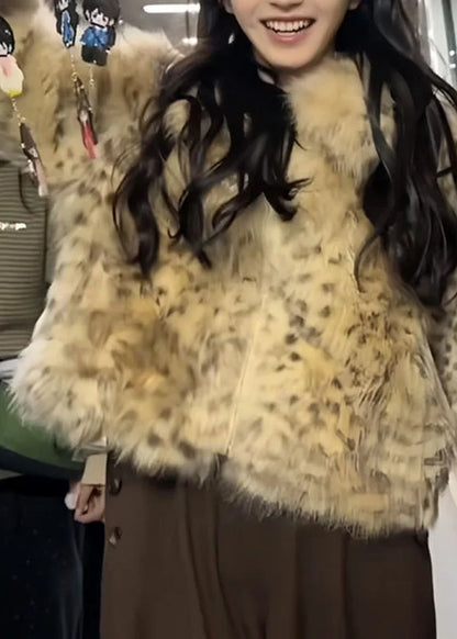 Women's Winter Coat Leopard Print Button Front 0