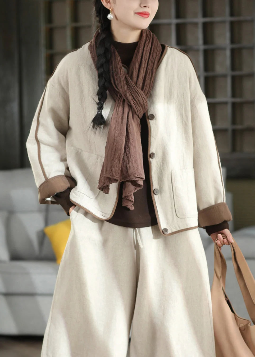 Women's Winter Coat Loose Fit Button Patchwork 2