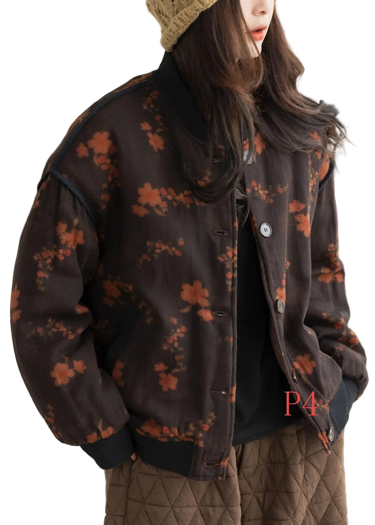 Women's Winter Coat Oversized Floral Pattern 0