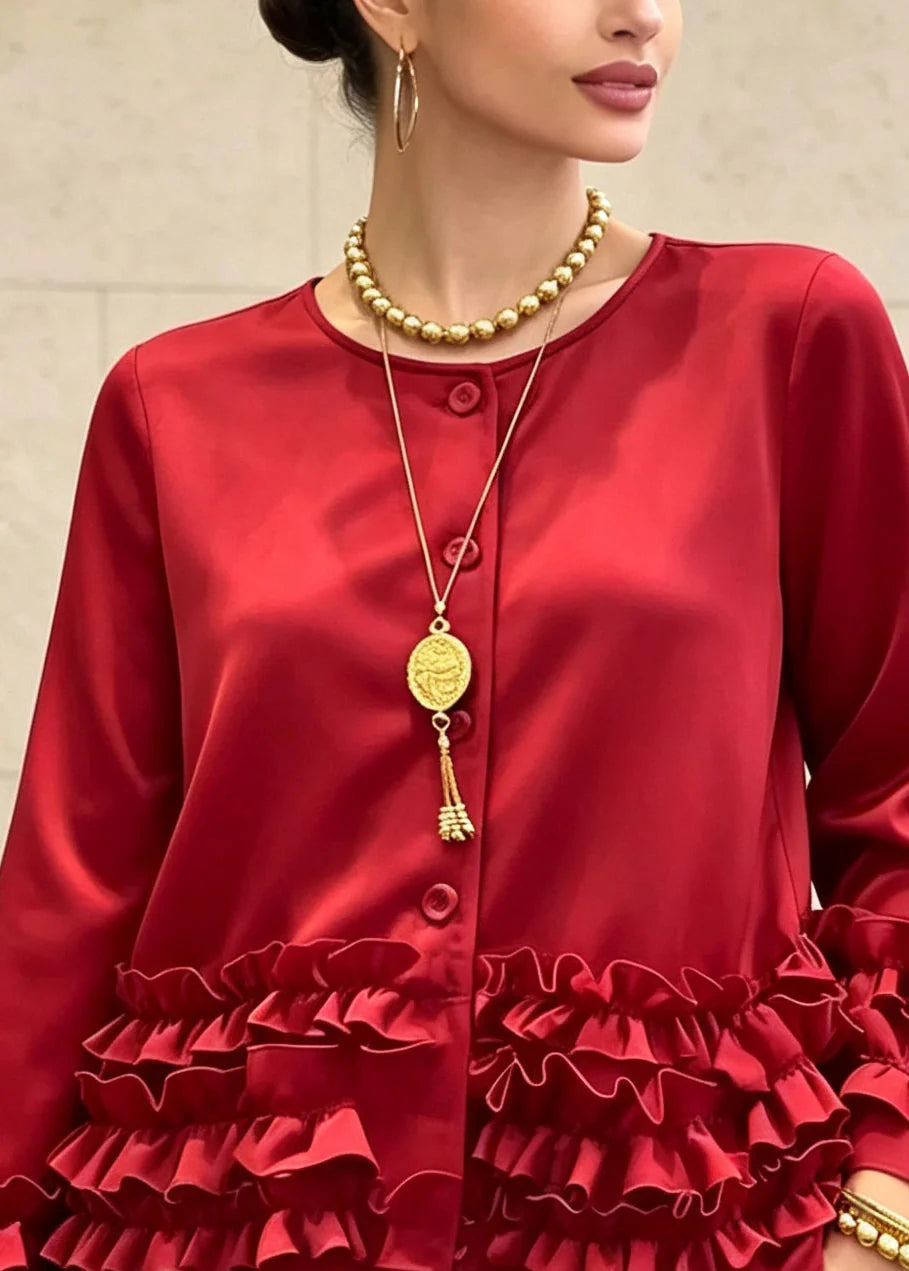 Women's Winter Coat Ruffled Patchwork Long Sleeve 1