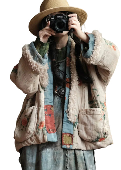 Women's Winter Jacket Boho Patchwork with Pockets 3