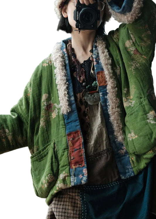 Women's Winter Jacket Boho Patchwork with Pockets 3