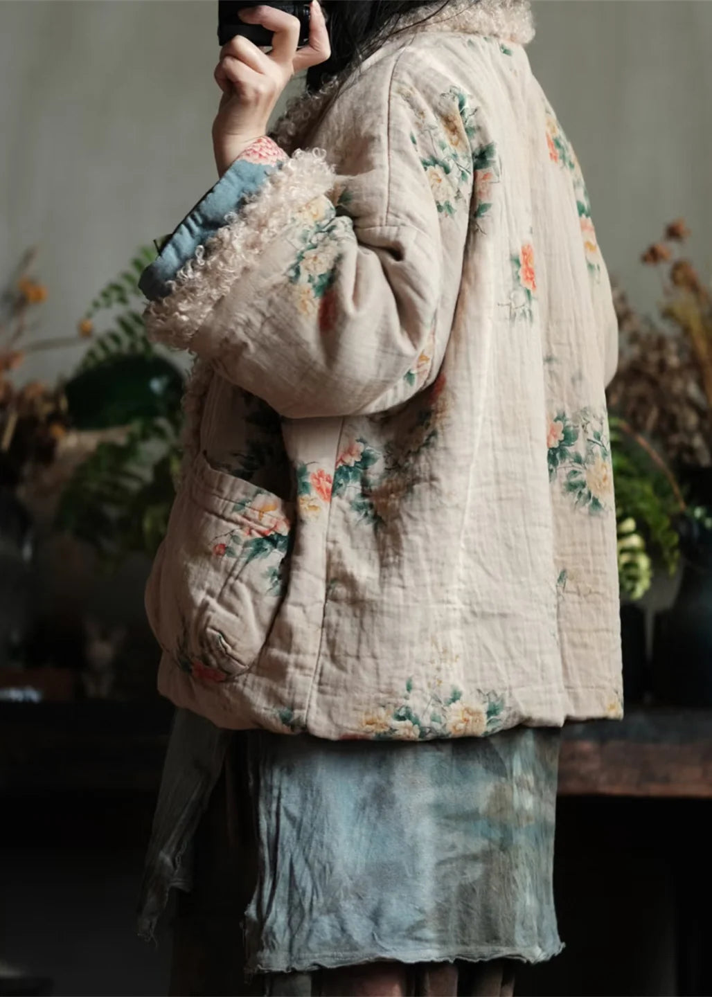 Women's Winter Jacket Boho Patchwork with Pockets 4