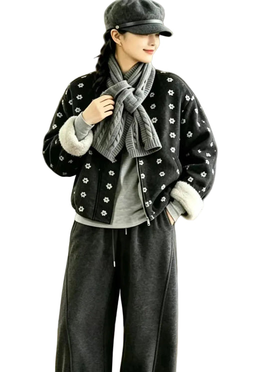 Women's Winter Jacket O-Neck Print with Scarf 0