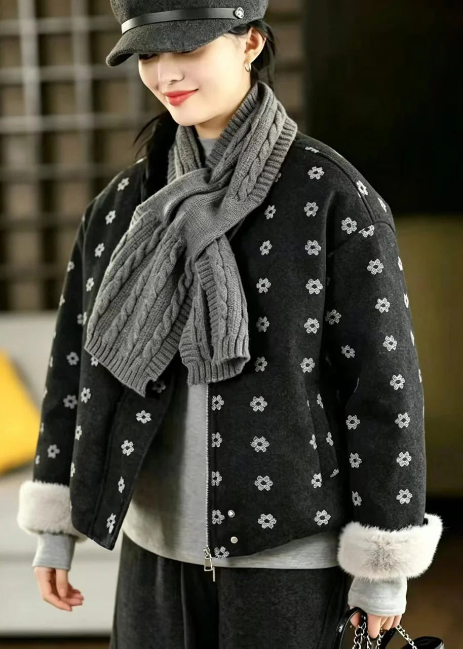 Women's Winter Jacket O-Neck Print with Scarf 3