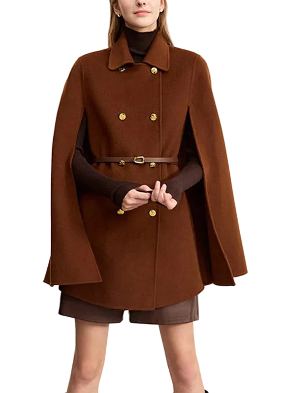 Women's Wool Coat Peter Pan Collar Cloak Sleeve 0