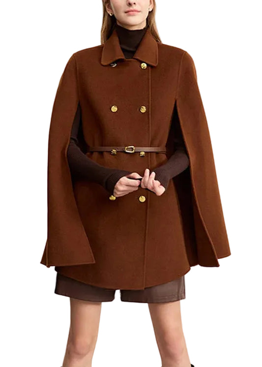 Women's Wool Coat Peter Pan Collar Cloak Sleeve 0