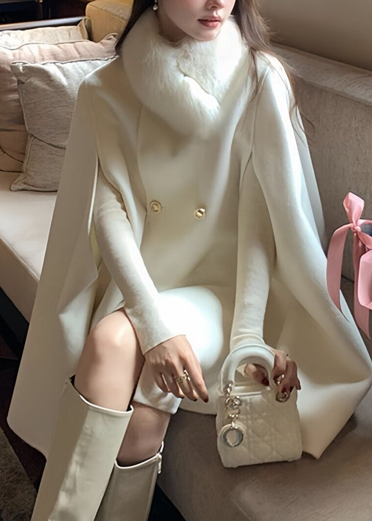 Women's Woolen Coat Patchwork Button Front with Fur Collar 0