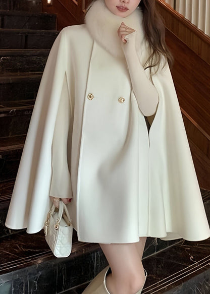 Women's Woolen Coat Patchwork Button Front with Fur Collar 2