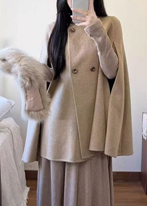 Women's Woolen Coat Patchwork Button Front with Fur Collar 3